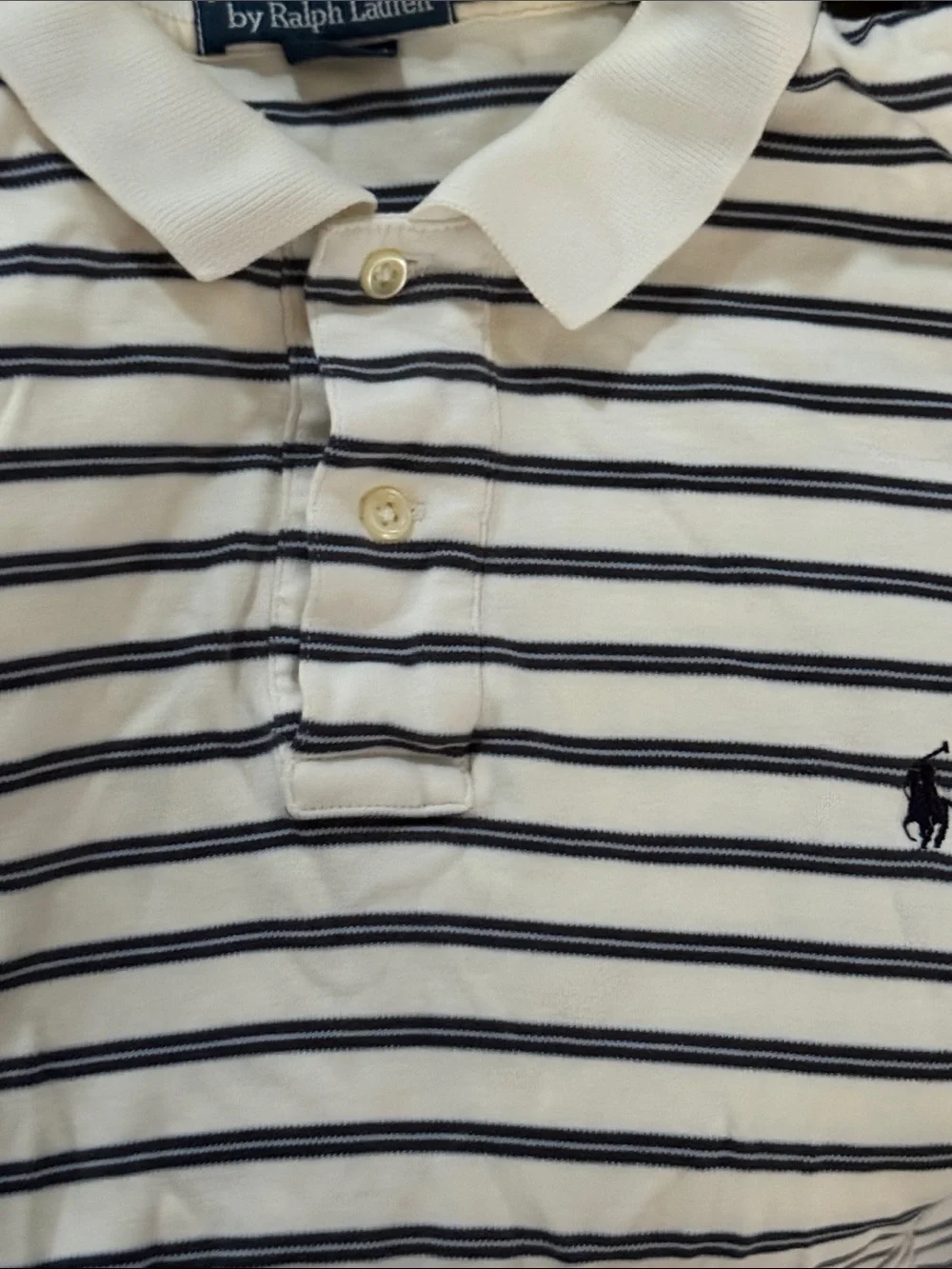 Ralph Lauren Vintage Men’s Cotton White Polo with Navy Stripes size L